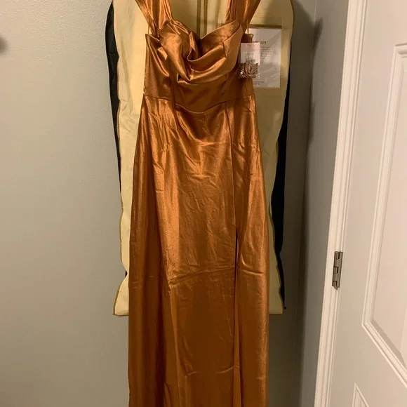 slim fit dress slacks Shona Joy La Lune One Shoulder Cowl Back Maxi Dress in Tan main image 1